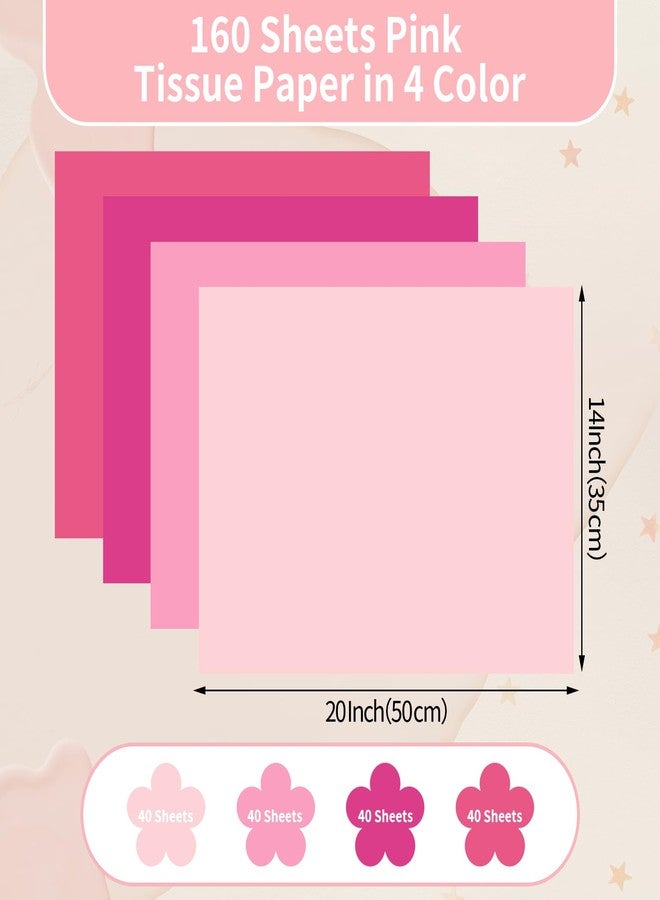 woric 160 Sheets Pink Tissue Paper for Gift Bags 20 X 14 Inches Wrapping Tissue Paper Bulk for Valentine's Day Crafts Birthday Baby Shower Weddings Bridal Shower Decorations - Image 2